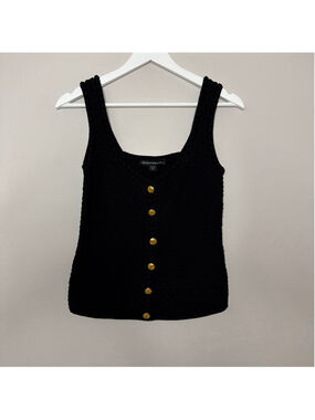 Women's BOSTON PROPER Black Gold Button Tank Top XS [AB0189]
